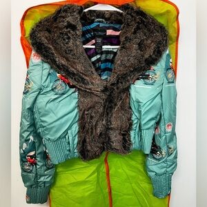Custo Barcelona ‘Goddess of the Highway’ Bomber Jacket with fur collar